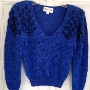 Vintage hand knit sweater with black beads